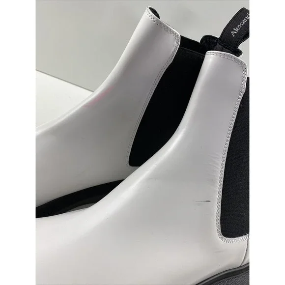 Alexander McQueen White Leather Pull On Platform Chelsea  display picture 3
